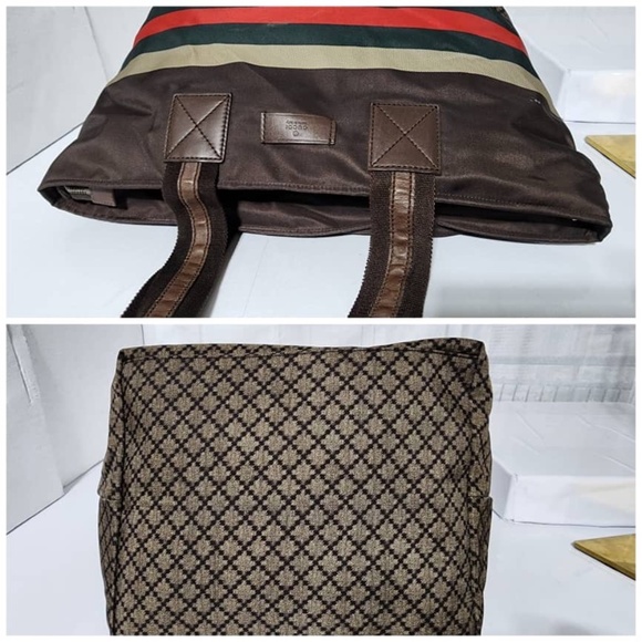 Authentic Gucci Diamante Canvas Web Shopping Tote Bag Brown/Beige - Picture 11 of 15